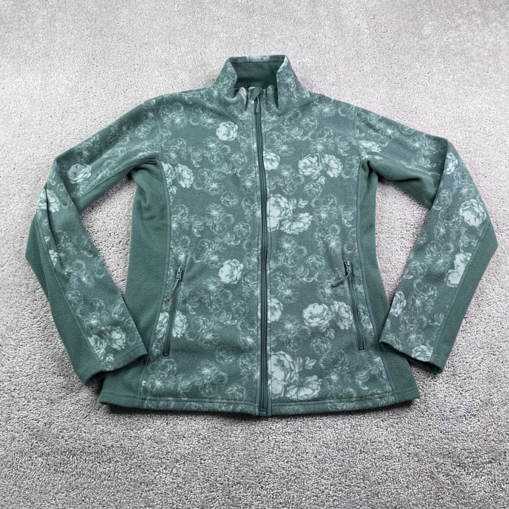 Kari Traa Fleece Jacket Womens Large Green Floral Lightweight Full Zip